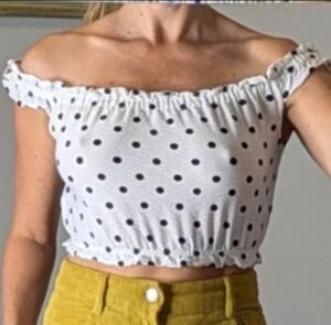 Topshop Polkadot Off The Shoulder Ruched Ruffle Sexy Crop Top Size 2